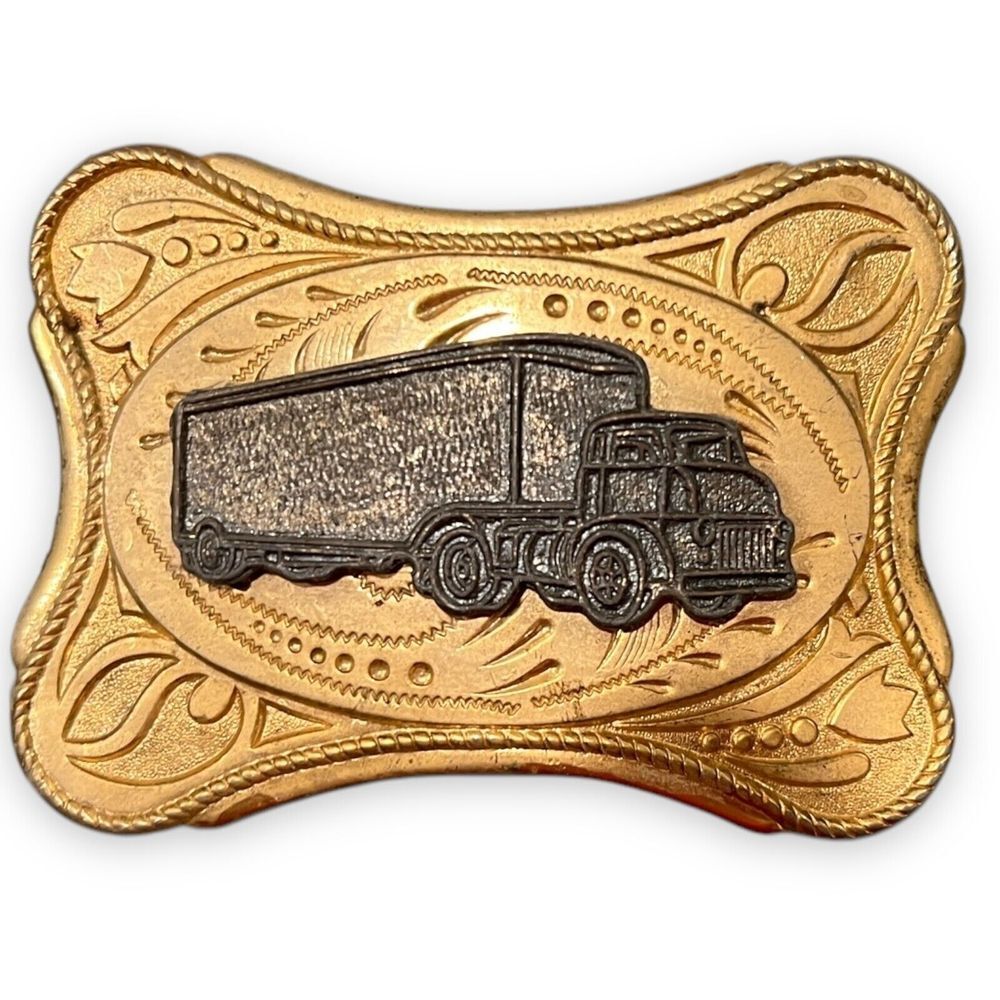 Vintage Truck‎ Belt Buckle Brass Colored Unbranded Lightweight Semi Truck